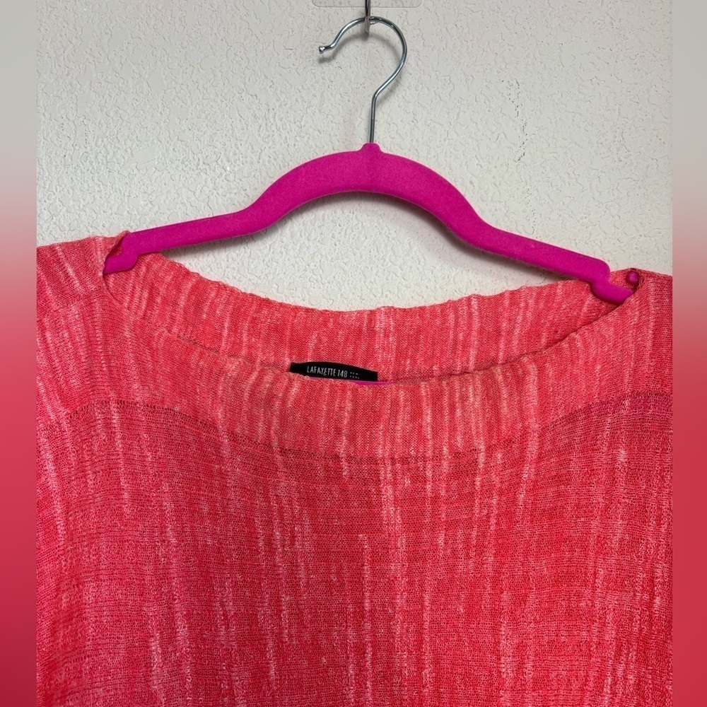 Lafayette 148 Coral Linen Blend Gauze Oversized Bateau Neck Short Sleeve Top S - Picture 5 of 7